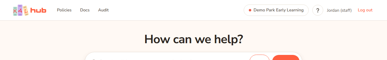 The header on a computer for a staff member with the tabs Policies, Docs and Audit.
