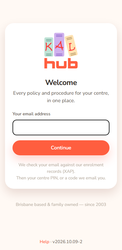 The sign-in page on a phone, step one. The heading says Welcome. An Your email address box sits above a Continue button.