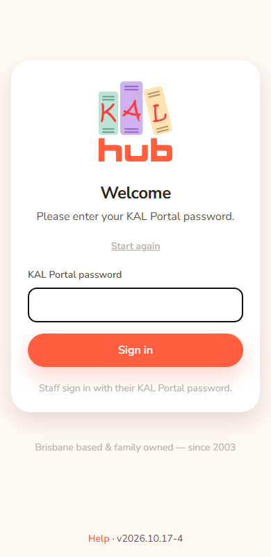 The password step on a phone. The page says Please enter your KAL Portal password. A KAL Portal password box and a Sign in button follow.