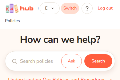 The header on a phone after switching. The centre list now reads Example Bay Early Learning.